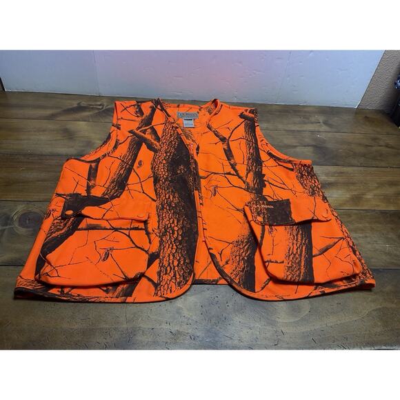 Vintage LL Bean Real Tree Men Vest Large R Orange Camo Hunt Pockets - Picture 6 of 13